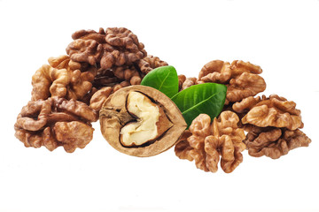 Group of peeled walnuts isolated on a white