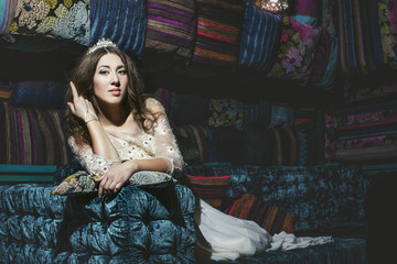 Beautiful woman Sultana dress jewelry tiara in the Oriental styl