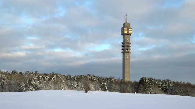 Kaknästornet, a famous tower In Stockholm, Sweden on a wintry day.