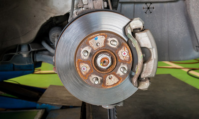 Car brakes for stop the wheels. Parts of a car.