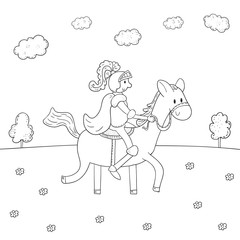 coloring book knight on horseback design for kids.