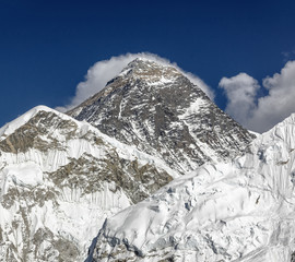 View of the top of mount Everest (8848 m) from the slope of Kala Patthare - Everest region, Nepal,...