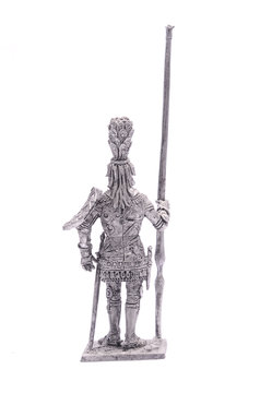 tin soldier Spartan warrior knight figurine isolated on white