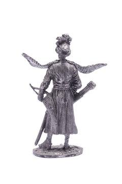 tin soldier Cossack figurine with wings isolated on white