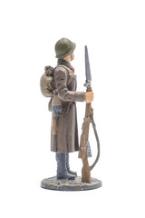 Tin Soldier USSR infantryman in a helmet isolated on white