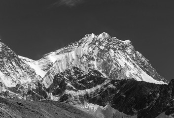 View of Lhotse (8516 m) from the Ngozumba Tsho ( the fifth Gokyo lake ) - Nepal, Himalayas (black...