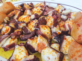 Octopus with potatoes on fair sauce
