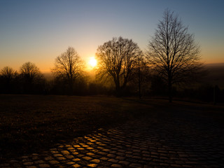 Sunset over the city of Olomouc, view from Svaty Kopecek (Holly Hill), Czech Republic.