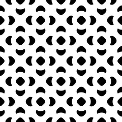 Vector monochrome seamless pattern, black & white illustration, simple figures, floral geometric background. Abstract endless texture, repeat tiles. Design for prints, decoration, digital, textile
