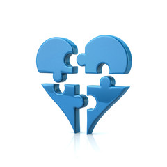 Blue heart jigsaw 3d illustration