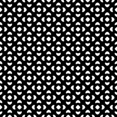 Vector monochrome seamless pattern, black & white illustration, simple figures, floral geometric background. Abstract dark endless texture, repeat tiles. Design element for prints, decor, textile, web