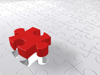 Puzzle Last Piece Coming Down, Jigsaw Concept, White Background