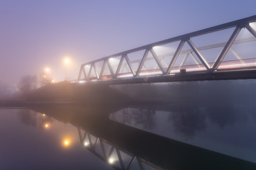 Foggy night on a bridge, Ile Napoléon - France