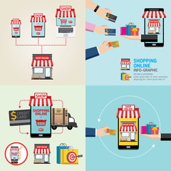 Online shopping concept. Mobile payments. vector illustration. Can be used for workflow layout template, banner, marketing. info-graphics inspire to drive your business project. Vector illustration. 