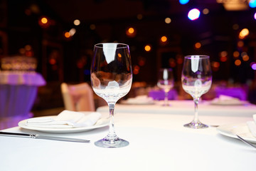 glasses on a table in a restaurant