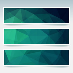 Set of green banner templates with abstract background. Modern vector banners with polygonal background