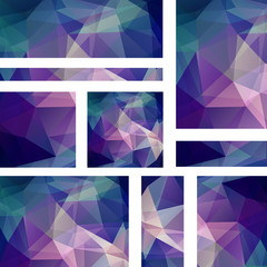 Set of banner templates with abstract background. Modern vector banners with polygonal background. Blue, purple, violet colors.
