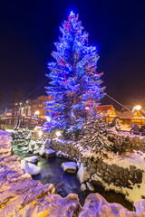 Beautiful Christmas tree at Krupowki street in Zakopane, Poland