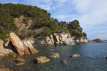 Fototapeta na wymiar Mediterranean rocky coast. Tossa del Mar, Costa Brava, Catalonia, Spain