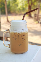 Iced coffee in glass jar