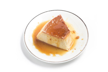 Milk Pudding. Brazilian Flan isolated on white background