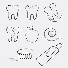 Set of line icons dental care in whimsy style