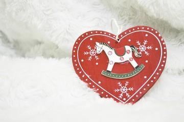 Christmas toy/ Christmas toy in the shape of a heart with applique children's horses and snowflakes - 132515609