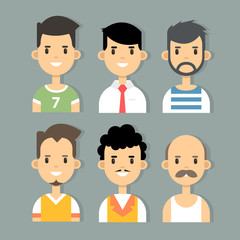 Vector set of stylish male characters in modern flat design.