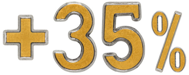 Percent benefits, plus 35 thirty five percent, numerals isolated