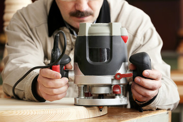 Man doing woodwork in carpentry