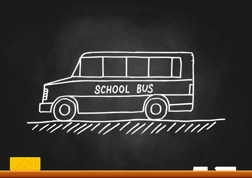 School bus drawing on blackboard