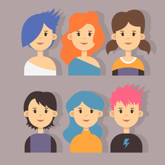 Vector set of stylish girls characters in modern flat design.