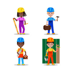 Kids builders characters vector illustration