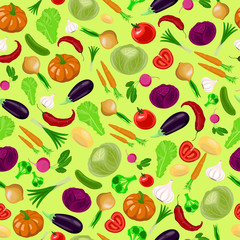 Seamless illustration of harvest of vegetables. Healthy food vector illustration.