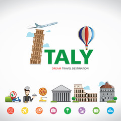 Italy Vector travel destinations icon set, Info graphic elements for traveling to Italy.