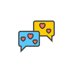 Speech bubbles with hearts line icon, filled outline vector sign, linear colorful pictogram isolated on white. Love chat symbol, logo illustration