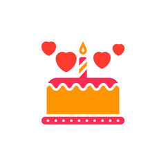 Love cake with hearts icon vector, filled flat sign, solid colorful pictogram isolated on white. Symbol, logo illustration