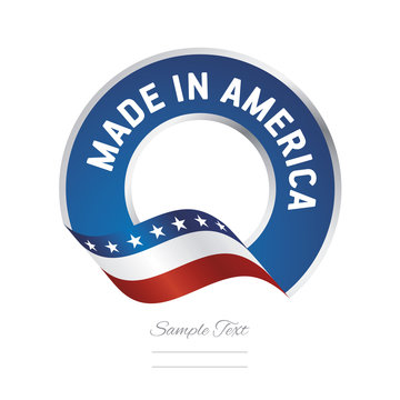 Made in America flag blue color label button banner