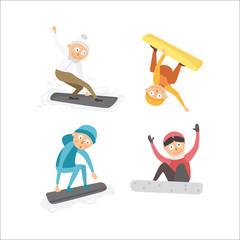 Snowboarder jump in different pose vector.
