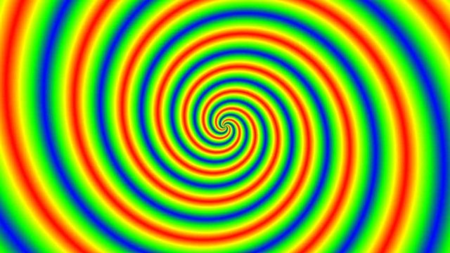 Animated abstract illustration of bright colorful spirals rotating on white background. Colorful animation, seamless loop.