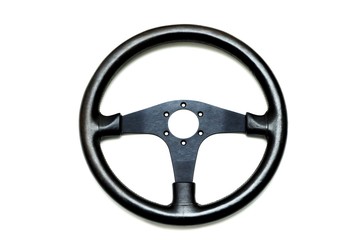 Leather steering wheel isolated on white background