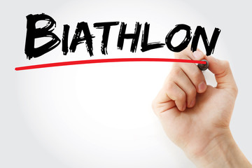 Hand writing Biathlon with marker, concept background
