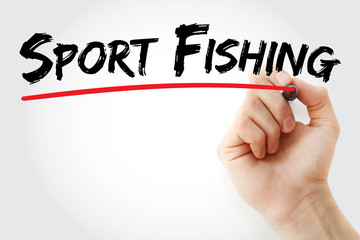 Hand writing Sport fishing with marker, concept background