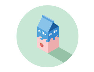 Vector isometric illustration of strawberry milk box