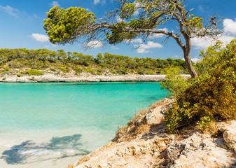 Cala S'Amarador. Beach is one of two beautiful beaches in Mondrago Natural Park on the south eastern coast of Mallorca. Mallorca island, Spain.