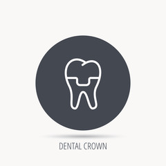 Dental crown icon. Tooth prosthesis sign. Round web button with flat icon. Vector