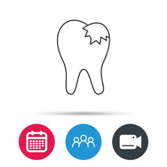 Dental fillings icon. Tooth restoration sign. Group of people, video cam and calendar icons. Vector