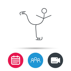 Figure skating icon. Professional winter sport sign. Group of people, video cam and calendar icons. Vector