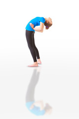 Fototapeta na wymiar beautiful woman doing yoga anuvittasana on white background
