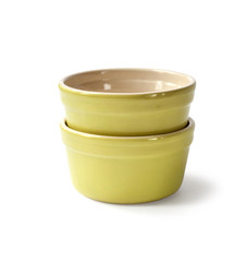 Glazed ceramic pots for cooking on a white background with clipping path